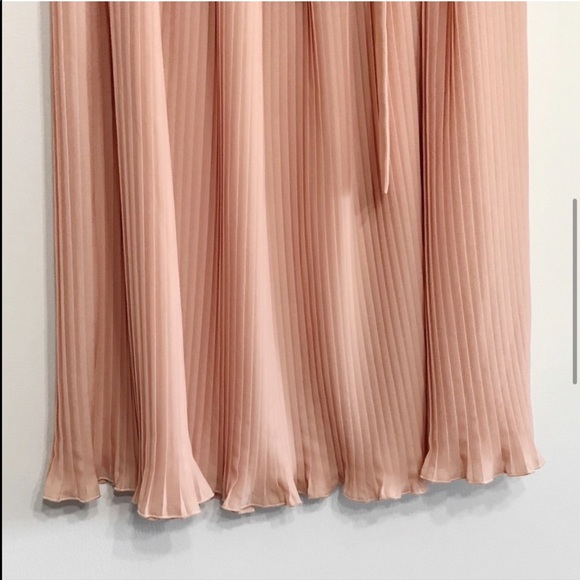 Hunter Dixon Accordion Pleated Blush Peach Pink Midi Skirt with Sash Tie Small - Picture 8 of 8